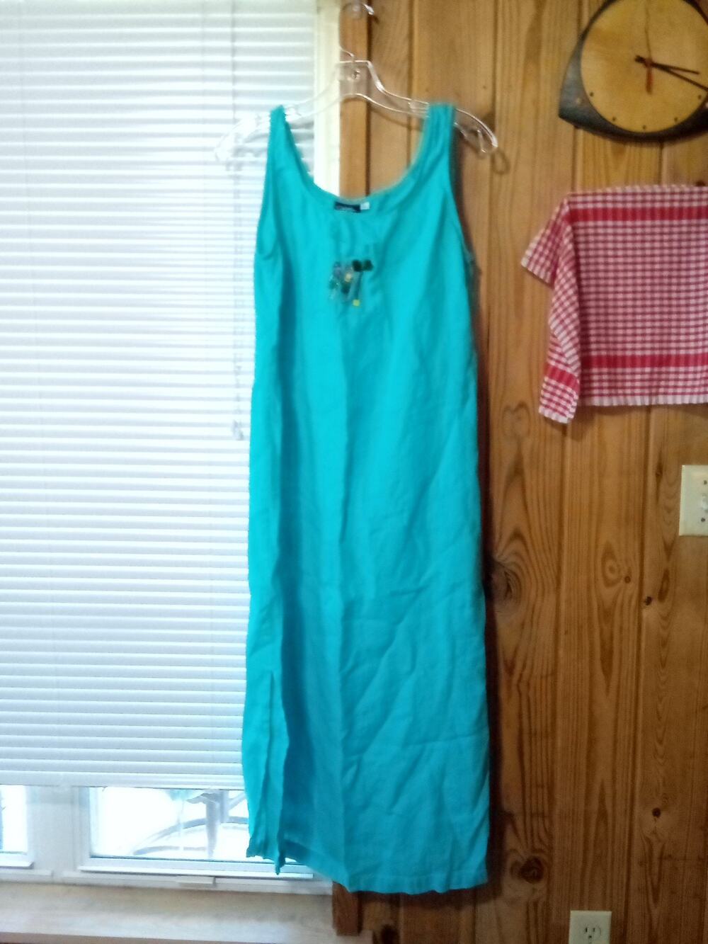 Christina Rotelli XL Aqua Blue Long Tank Dress Pocket Embellished